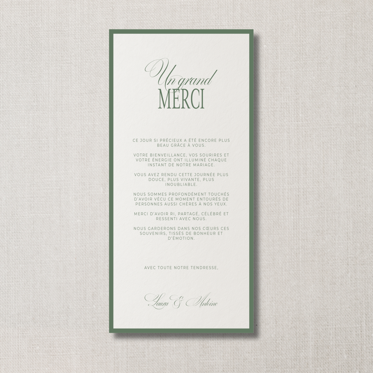 Cartes de remerciements Noces vert